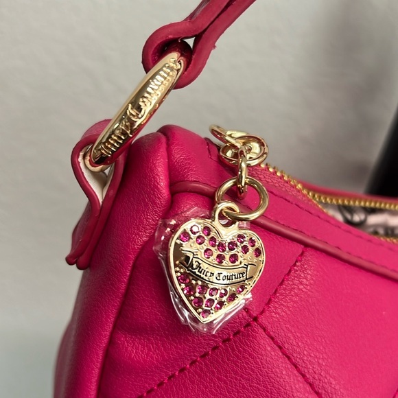 Juicy Couture | Raspberry Tart Pink Nag w/ Crossbody & Iconic Logo Bag Charm - Picture 4 of 9